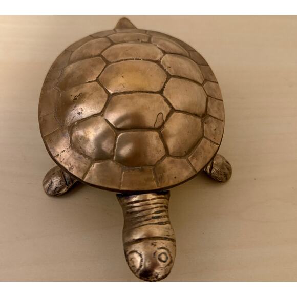 Vintage Brass Turtle Tortoise Hinged Trinket Box Ashtray Figurine - Picture 2 of 10